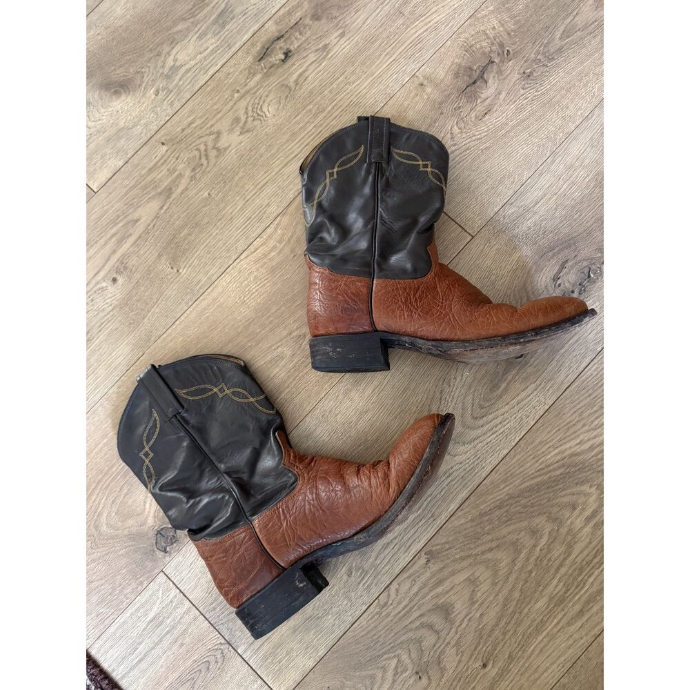 TONY LAMA 10 vintage leather cowboy boots dual tone Brown Chocolate Western